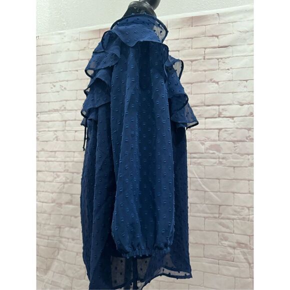Gibson look 3/4 sleeve navy blue ruffle blouse size medium - Picture 6 of 10